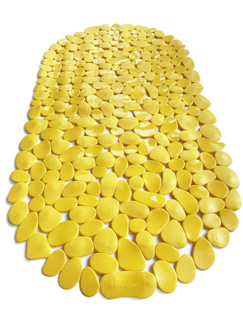 TIKE SMART â€œPebblesâ€ Non-Slip Bathtub & Shower Mat 27â€x14â€ Oval - Non-Toxic - Safe, Clean, Machine-Washable, Superior Grip & Drainage, Vinyl, for Smooth Floors ONLY, Opaque Yellow - Image 2